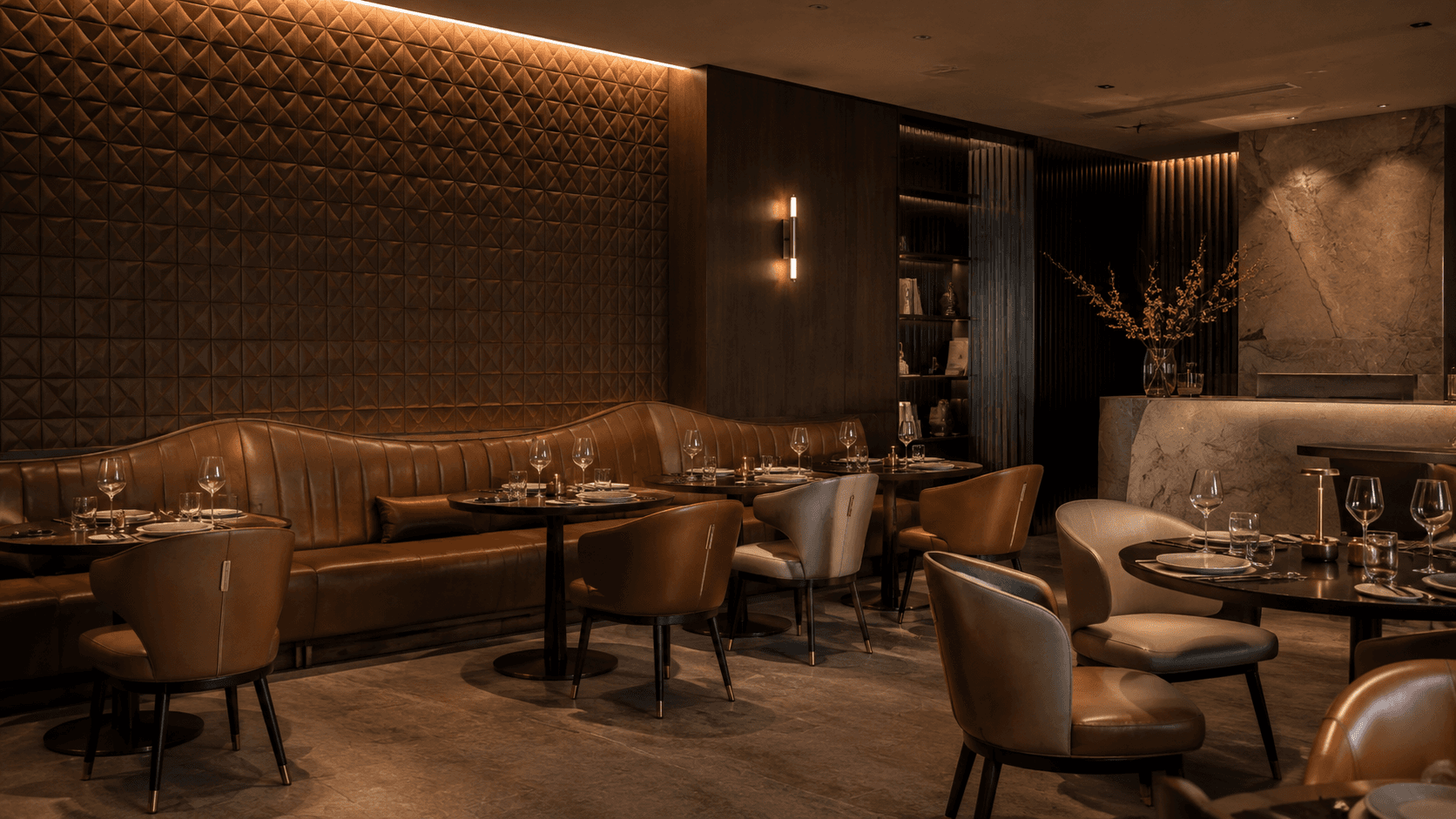 Dueloy Design hospitality furniture and architectural leather wall project