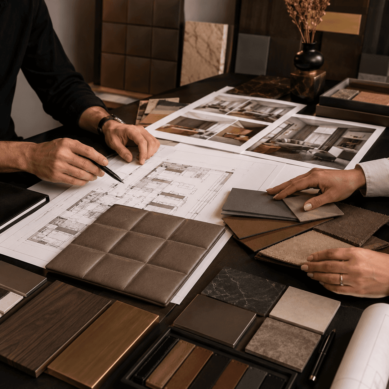 Commercial hospitality interior with custom furniture