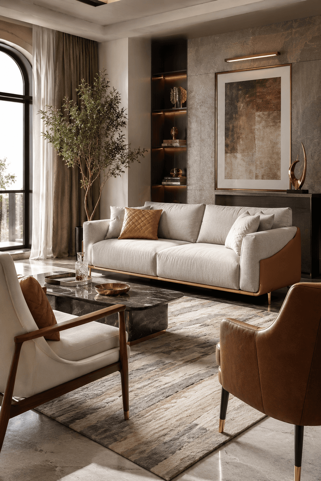 Hospitality lounge seating with architectural lighting