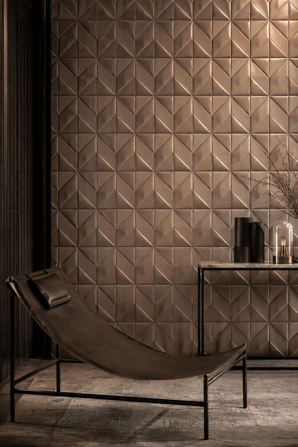 Commercial architectural alcove with custom furniture and wall detailing